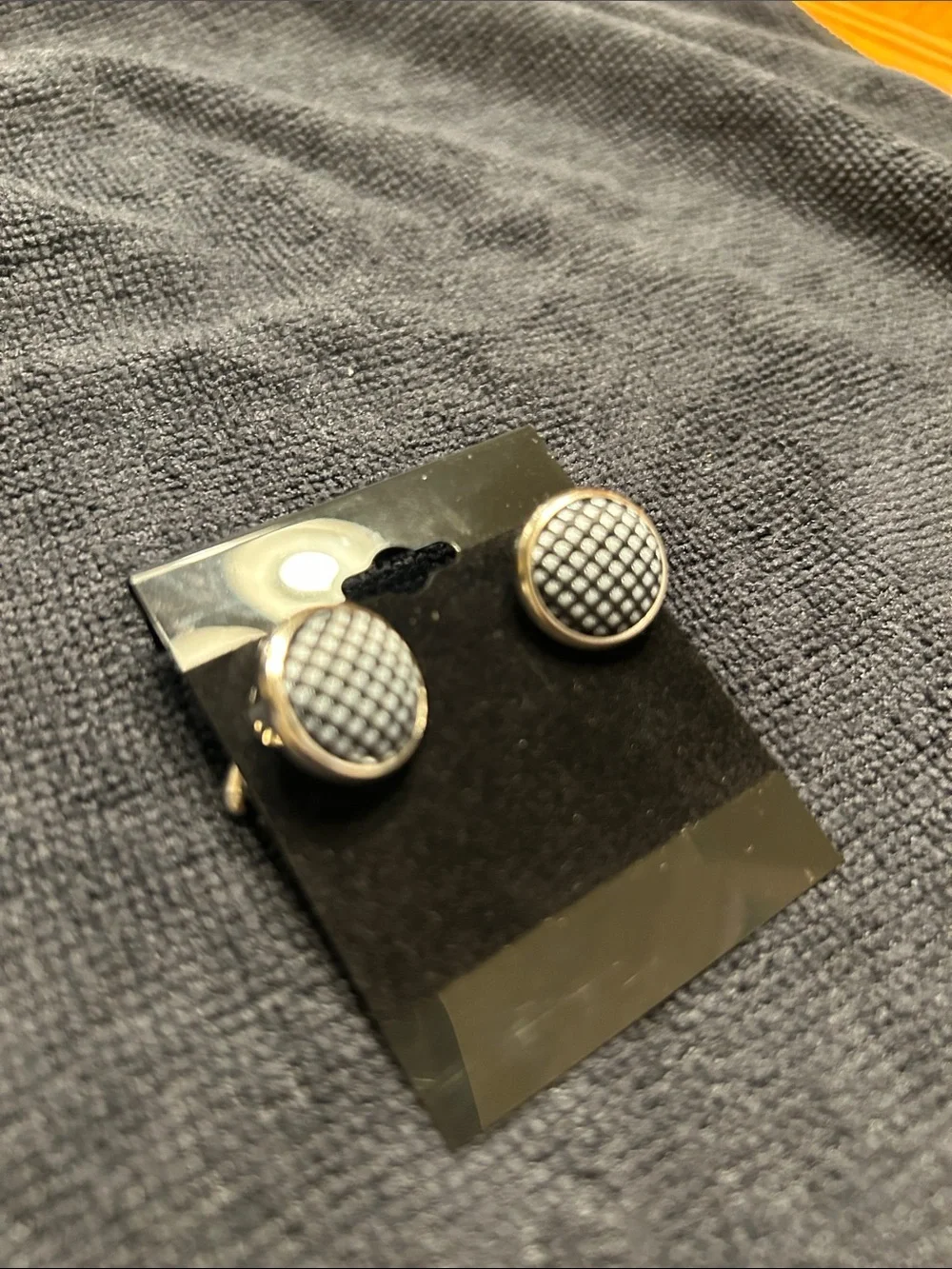 Textured Round Cuff Links in Black and Silver Tone